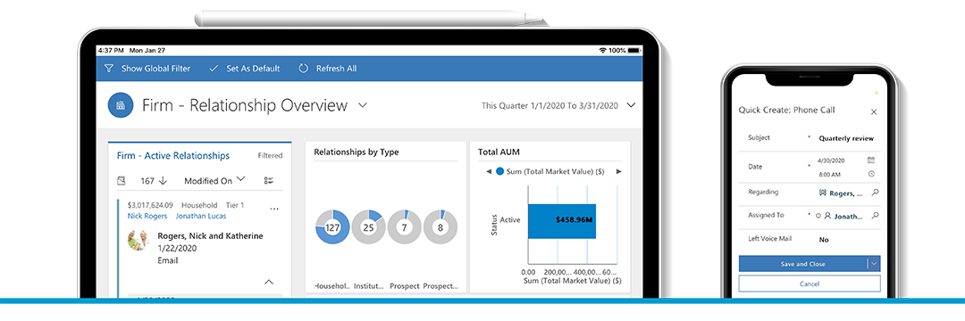 Elements CRM for Asset Managers works on tablets and mobile devices